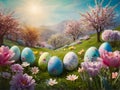 Enchantingly Colored Easter Eggs in the Garden during Spring Festivities Royalty Free Stock Photo