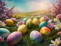 Enchantingly Colored Easter Eggs in the Garden during Spring Festivities Royalty Free Stock Photo
