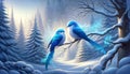 Serene Winter Song: Blue Birds in the Enchanted Forest Royalty Free Stock Photo