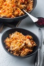 Enchilada with tomato rice, a mexican recipe, on white background