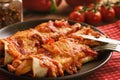 Enchiladas - mexican food, tortilla with chicken, cheese and tomatoes. Royalty Free Stock Photo