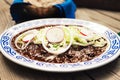 Enchiladas with mole sauce, Traditional mexican food in Puebla Mexico