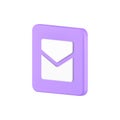 Enclosed envelope squared purple isometric button new message realistic 3d icon vector illustration