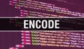 Encode concept illustration using code for developing programs and app. Encode website code with colourful tags in browser view on