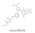 Encorafenib melanoma drug molecule. Skeletal formula.