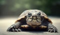 Encounter a venerable turtle with poor eyesight, relying on glasses for clarity