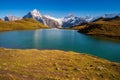 Encountering Bachalpsee when hiking First to Grindelwald Bernese Alps, Switzerland.