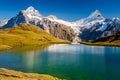 Encountering Bachalpsee when hiking First to Grindelwald Bernese Alps, Switzerland. Royalty Free Stock Photo