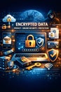 Encrypted Data Concept With Laptop Mobile Devices And Cyber Security Protection Icons Royalty Free Stock Photo