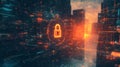 Encrypted Digital Fortress with Lock Symbol in Network Background