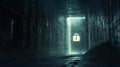 Encrypted Digital Fortress with Locked Door and Security Symbol