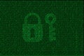 Encrypted digital lock and key with green binary code Royalty Free Stock Photo