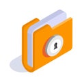 Encrypted folder isometric icon, depicting secure file storage and data protection