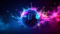 Encrypted Neural Net Sphere Floating in Dark Fog. AI themed Background. Generated Image Royalty Free Stock Photo