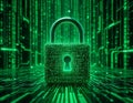 Encrypted Padlock in Matrix Data Background Royalty Free Stock Photo