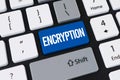 Encryption button on a computer keyboard. Concept of data protection, cyber security, and private networking Royalty Free Stock Photo