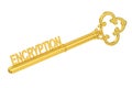 Encryption concept with golden key, 3D rendering Royalty Free Stock Photo