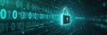 Encryption concept with lock key, abstract background with binary code. Cyber security, digital data protection, secure access, Royalty Free Stock Photo