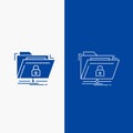 encryption, files, folder, network, secure Line and Glyph web Button in Blue color Vertical Banner for UI and UX, website or Royalty Free Stock Photo
