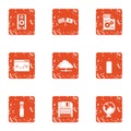 Encryption icons set, grunge style