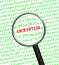 ENCRYPTION in red revealed in green computer machine code