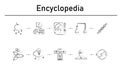 Encyclopedia simple concept icons set. Contains such icons as gravitons, neural, radionics, testing tube, mutation