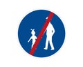 End command road sign. Pedestrian path, footpath, road sign, vector icon. Blue circle button. White silhouette of people Royalty Free Stock Photo