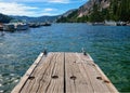 At the end of a dock in the high Sierras at Echo Lake near Tahoe in California