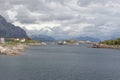 End of fjord. Beautiful Norwegian landscape. view of the fjords. Norway ideal fjord reflection in clear water In cloudy weather. Royalty Free Stock Photo