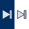 End, Forward, Last, Next  Icons. Flat and Line Filled Icon Set Vector Blue Background Royalty Free Stock Photo