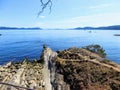 A the end of a hiking path leading to a beautiful point overlooking a vast blue ocean in the gulf islands, British Columbia, Canad