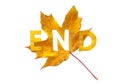 End. Letters carved from wedge leaves