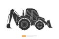 end loader vehicle flat cartoon. bulldozer quarry machine. stone wheel Silhouette digger. backhoe front loader truck. work tractor Royalty Free Stock Photo