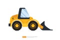 end loader vehicle flat cartoon. bulldozer quarry machine. stone wheel yellow digger. backhoe front loader truck. work tractor Royalty Free Stock Photo