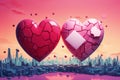 The end of love and heartbreak shown by two shattered hearts