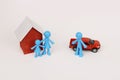 End of marriage concept with family miniature and goods division after divorce Royalty Free Stock Photo