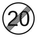 End maximum speed limit 20 sign line icon Royalty Free Stock Photo
