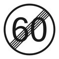 End maximum speed limit 60 sign line icon Royalty Free Stock Photo