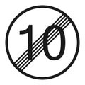 End maximum speed limit 10 sign line icon Royalty Free Stock Photo