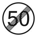 End maximum speed limit 50 sign line icon Royalty Free Stock Photo