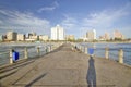 End of pier view of Durban skyline, South Africa on the Indian Ocean