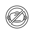 End of quarantine icon. Linear emblem of cancel pandemic. Black simple illustration of relieving need to wear medical mask.