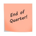 End of quarter 3d illustration post note reminder on white with clipping path Royalty Free Stock Photo