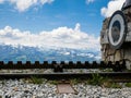 End of the rail at shafberg bahn train on the austrian alps with mountains on the background Royalty Free Stock Photo