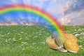 End of rainbow pot of gold treasure Royalty Free Stock Photo