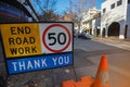 End road work 50 KM/H speed limited zone safety warning sign