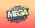 End of season mega clearance, massive discounts, advertising vector web banner