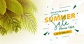 End of season summer sale banner with tropical leaves background Royalty Free Stock Photo