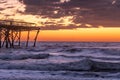 Sunrise and The damaged fishing pier on Pawley\'s Island, South Carolina Royalty Free Stock Photo