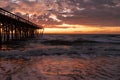 Sunrise and The damaged fishing pier on Pawley\'s Island, South Carolina Royalty Free Stock Photo